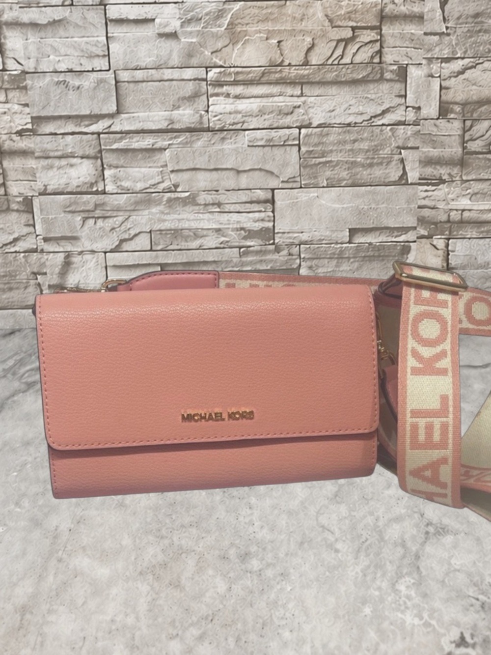 Michael Kors Large Leather Zip Around Wallet Crossbody Primrose Pink